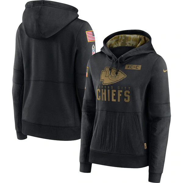 Women's Kansas City Chiefs Black Salute To Service Sideline Performance Pullover Hoodie 2020(Run Small)